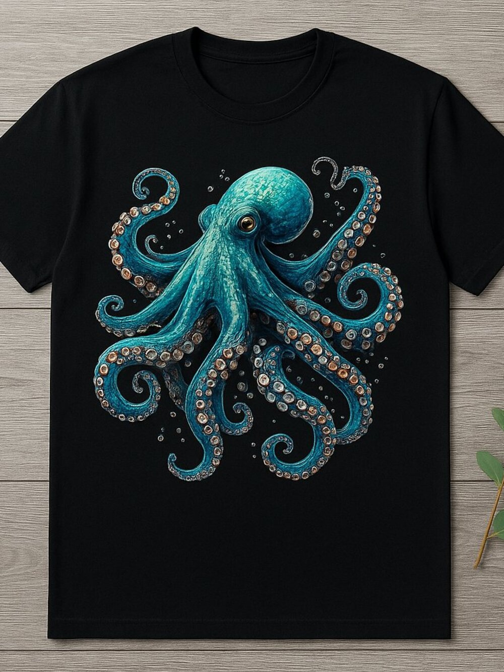 Cool Blue Octopus Ocean Art Graphic T-Shirt